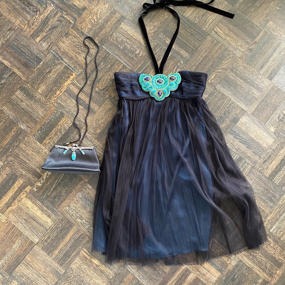 Andrew GN | Cocktail Empire Cut/Strapless Dress; Turquoise & Lapis Stones; Small - Picture 5 of 16